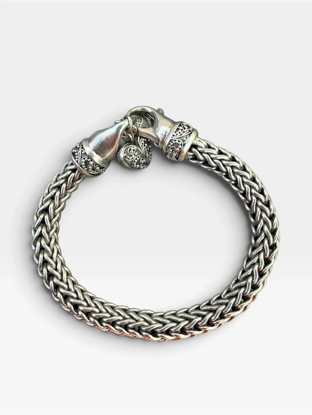 Jared Women's Braided Silver-Tone Bracelet with Heart Charm